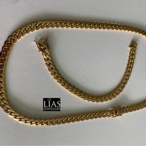 New 18k yellow gold filled Cuban link chain and bracelet set